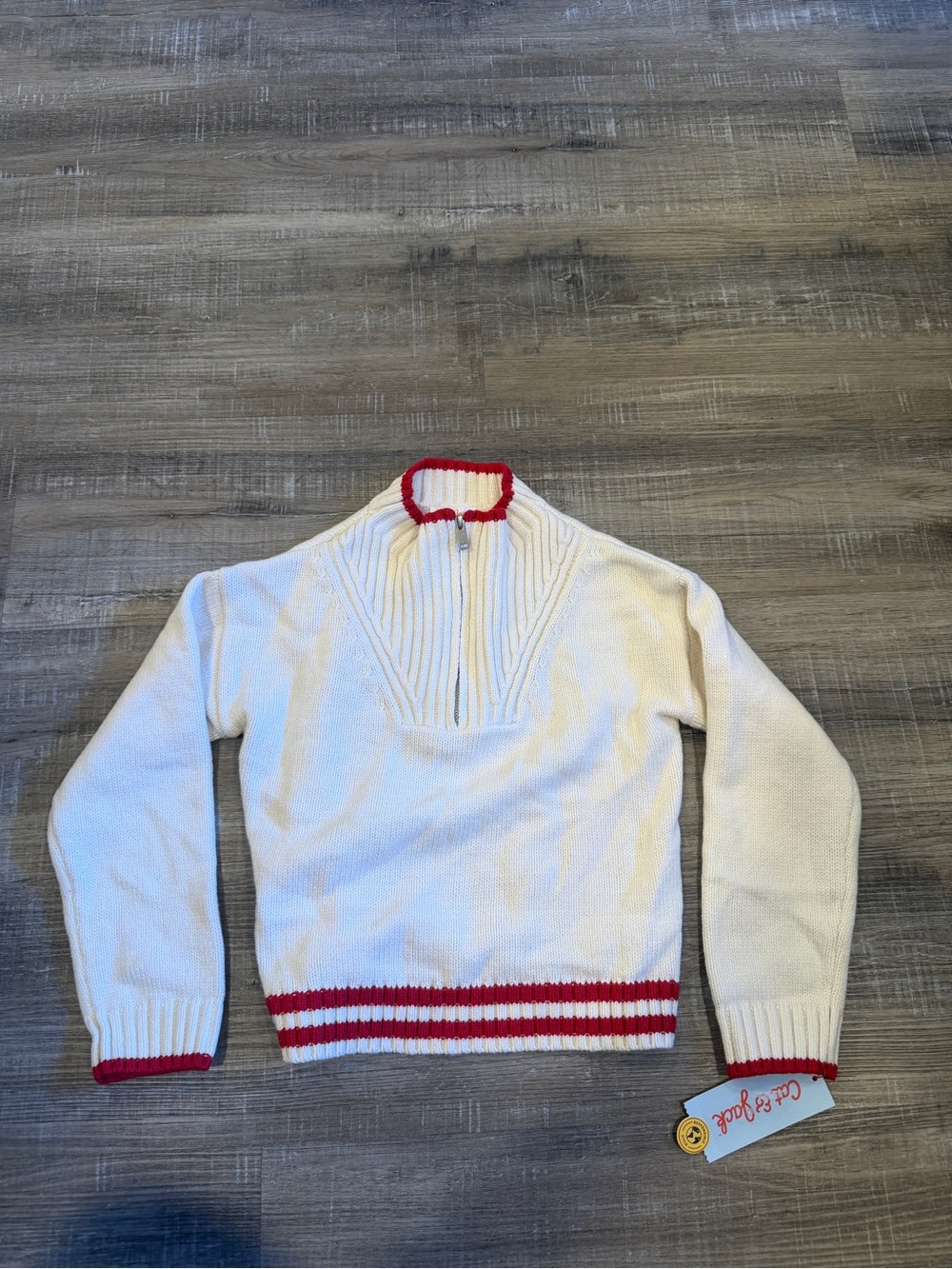 Cat & Jack Cream Half-Zip Sweater with Red Trim